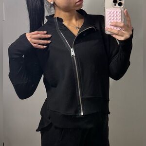 Aakasha Asymmetric Full Zip Sweatshirt Womens XS Black Silver Avant Garde